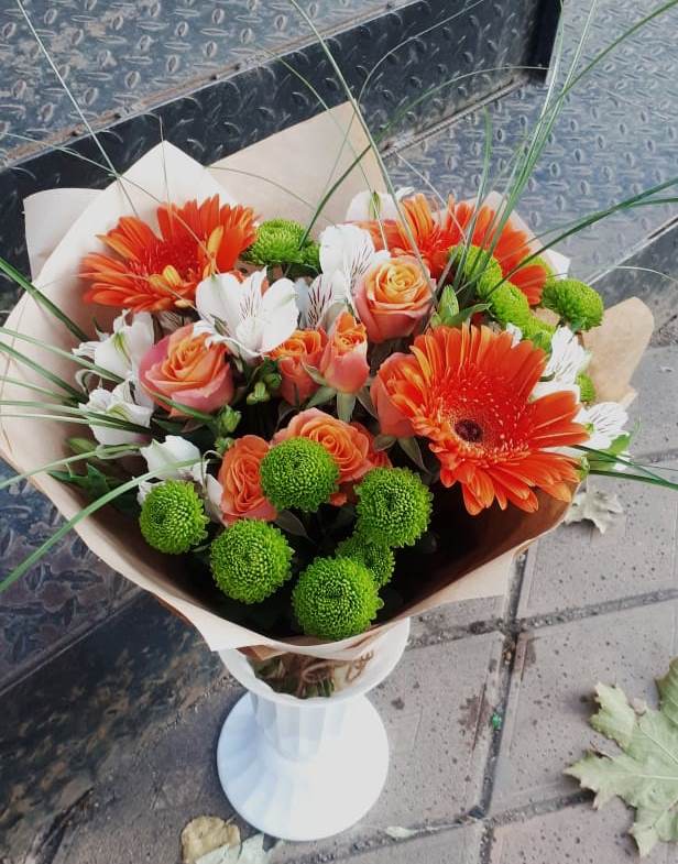 Букет цветов из: Герберы, Хризантемы, Альстромерии и Розы в Темижбекском