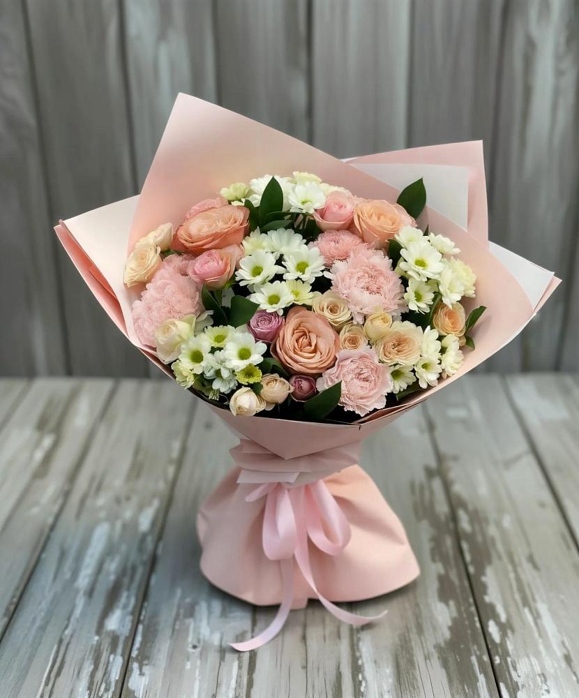 Букет цветов из: Гвоздики, Розы и Хризантемы в Темижбекском