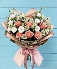 Букет цветов из:  Розы, Альстромерии и Лизиантусы в Темижбекском