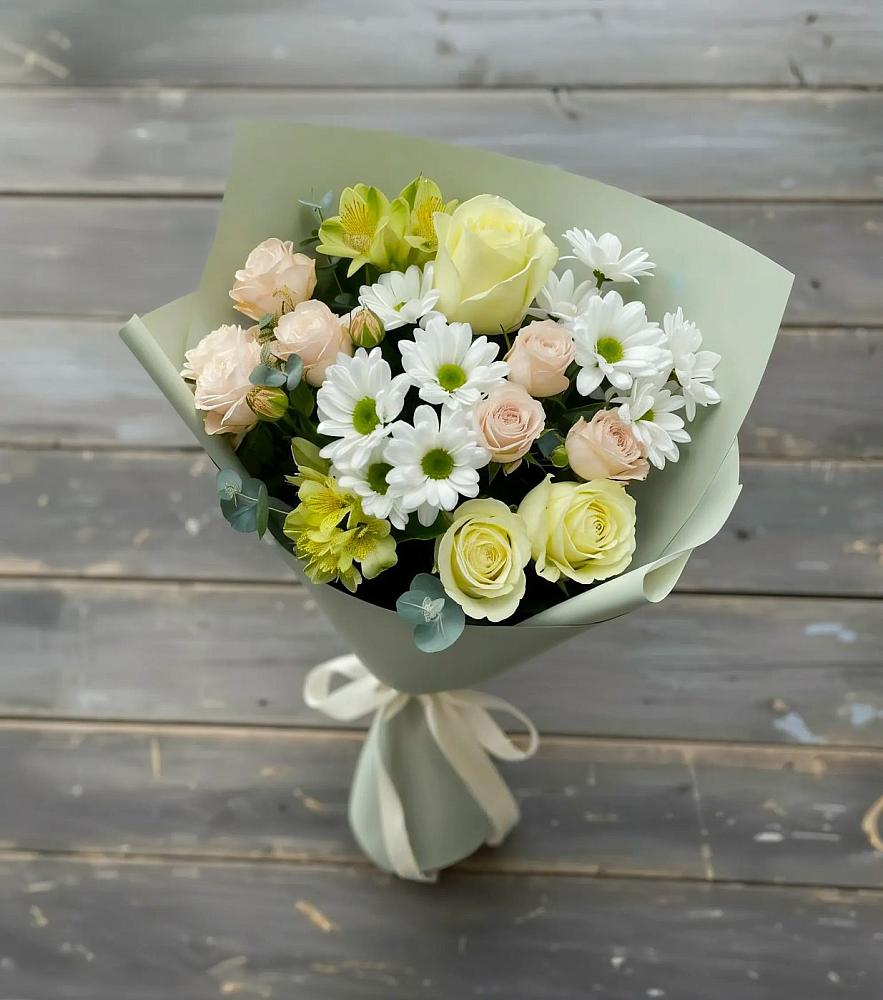 Букет цветов из: Альстромерии, Розы и Хризантемы в Темижбекском