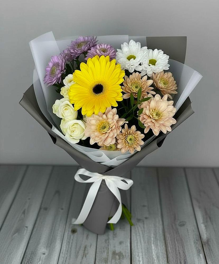 Букет цветов из: Розы, Герберы и Хризантемы в Темижбекском