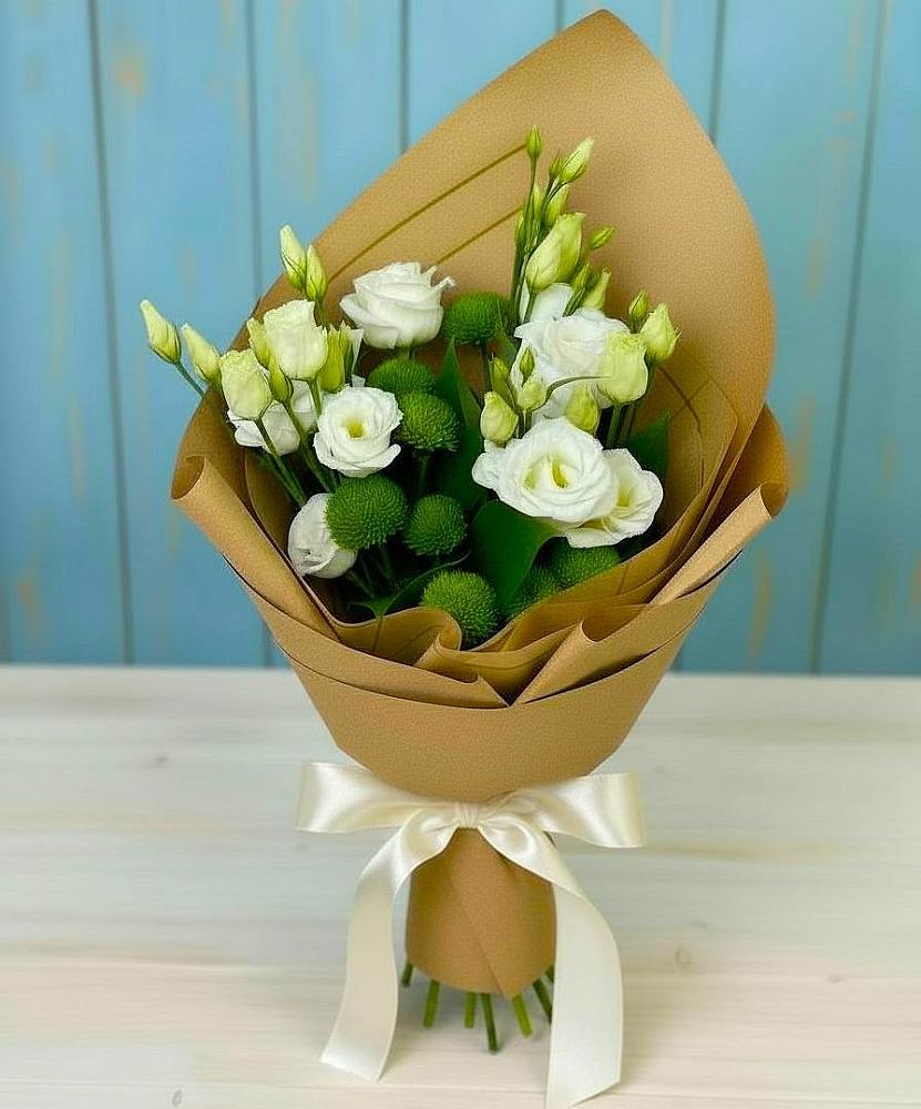 Букет цветов из: Хризантемы и Лизиантусы в Темижбекском