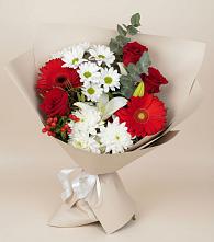 Букет цветов из:  Розы, Хризантемы, Герберы и Лилии в Темижбекском
