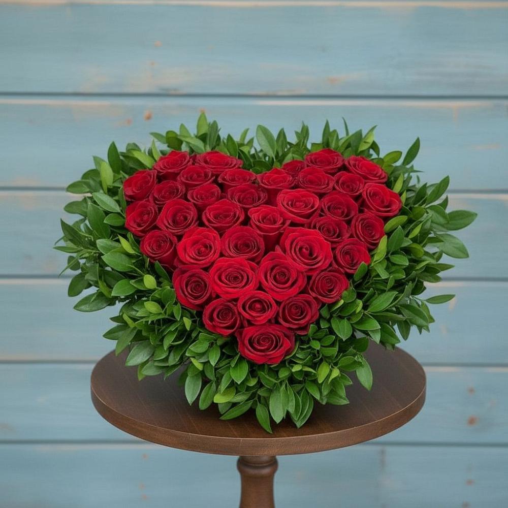 Цветочная композиция из Розы в виде сердца в Темижбекском