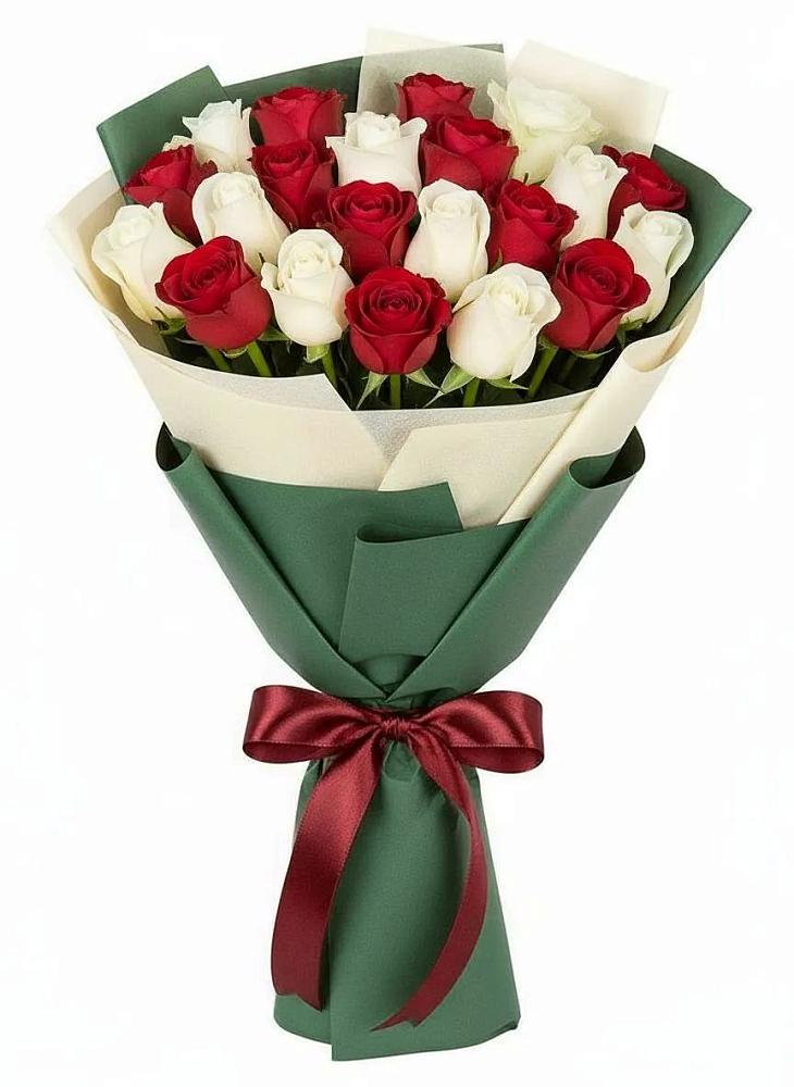 Букет Микс из красных и белых роз в Темижбекском