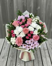 Букет цветов из:  Альстромерии, Гвоздики, Розы и Хризантемы в Темижбекском