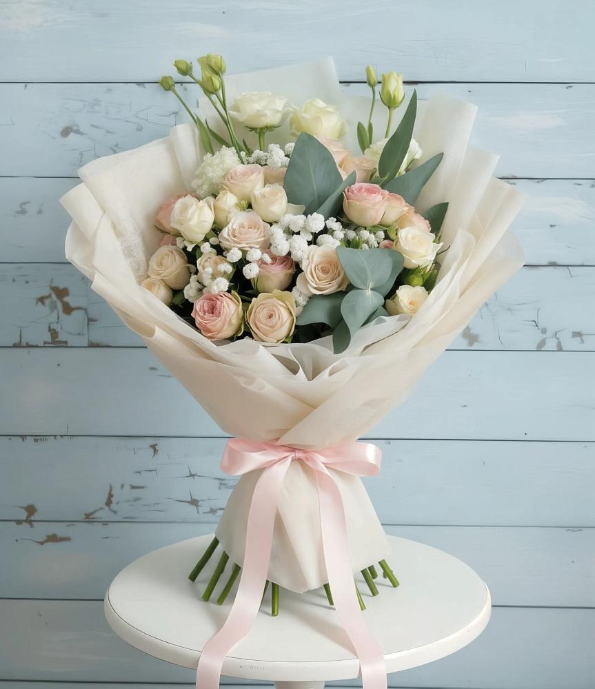 Букет цветов из: Розы и Лизиантусы в Темижбекском