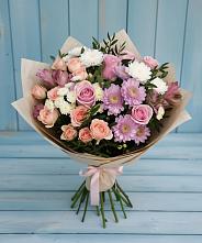 Букет цветов из:  Хризантемы, Розы и Альстромерии в Темижбекском
