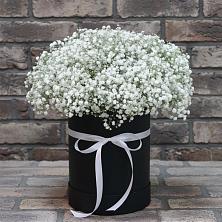 Цветочная композиция из Гипсофила в шляпной коробке в Темижбекском
