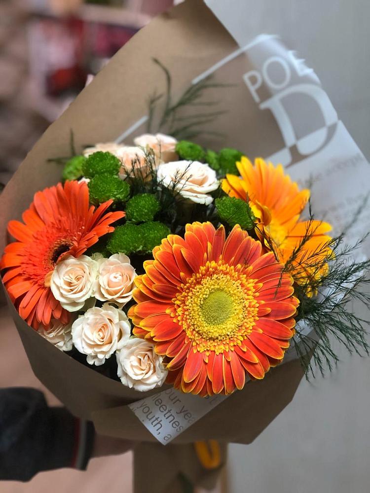 Букет цветов из: Герберы, Хризантемы и Розы в Темижбекском