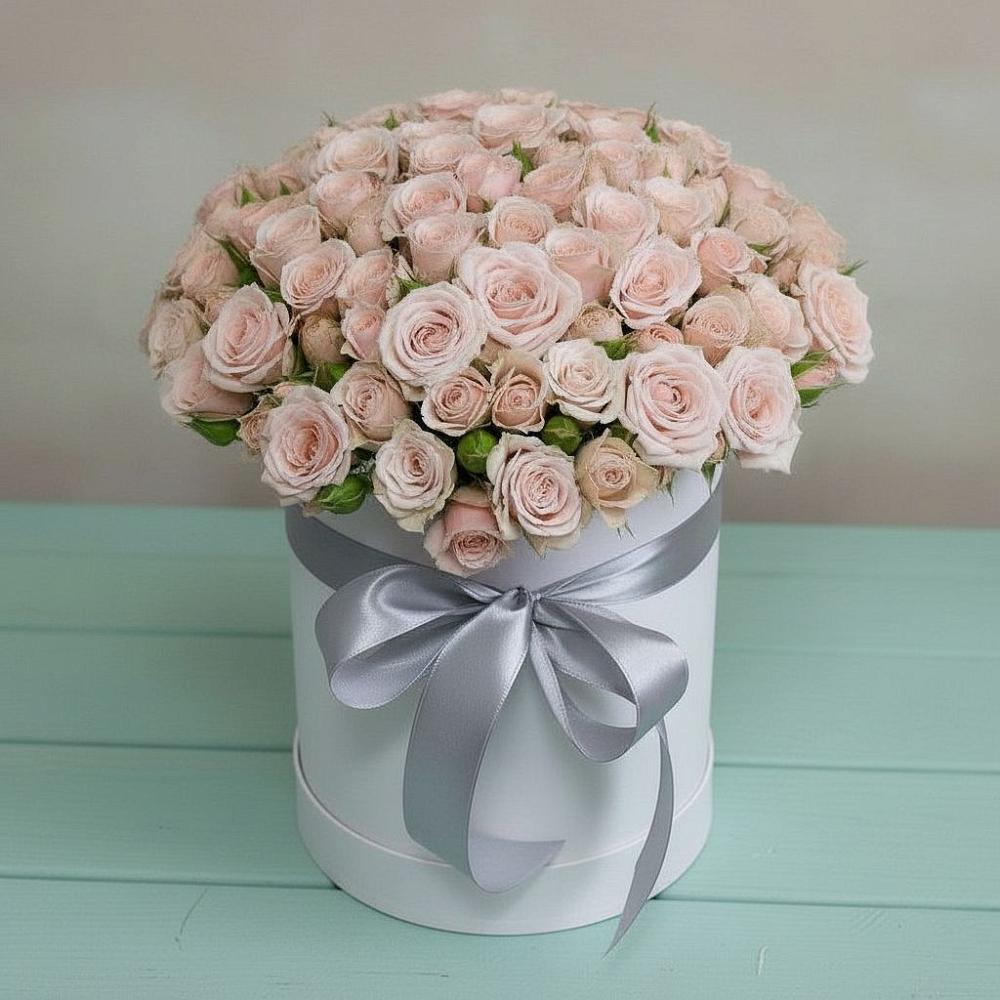 Цветочная композиция из Розы в шляпной коробке в Темижбекском