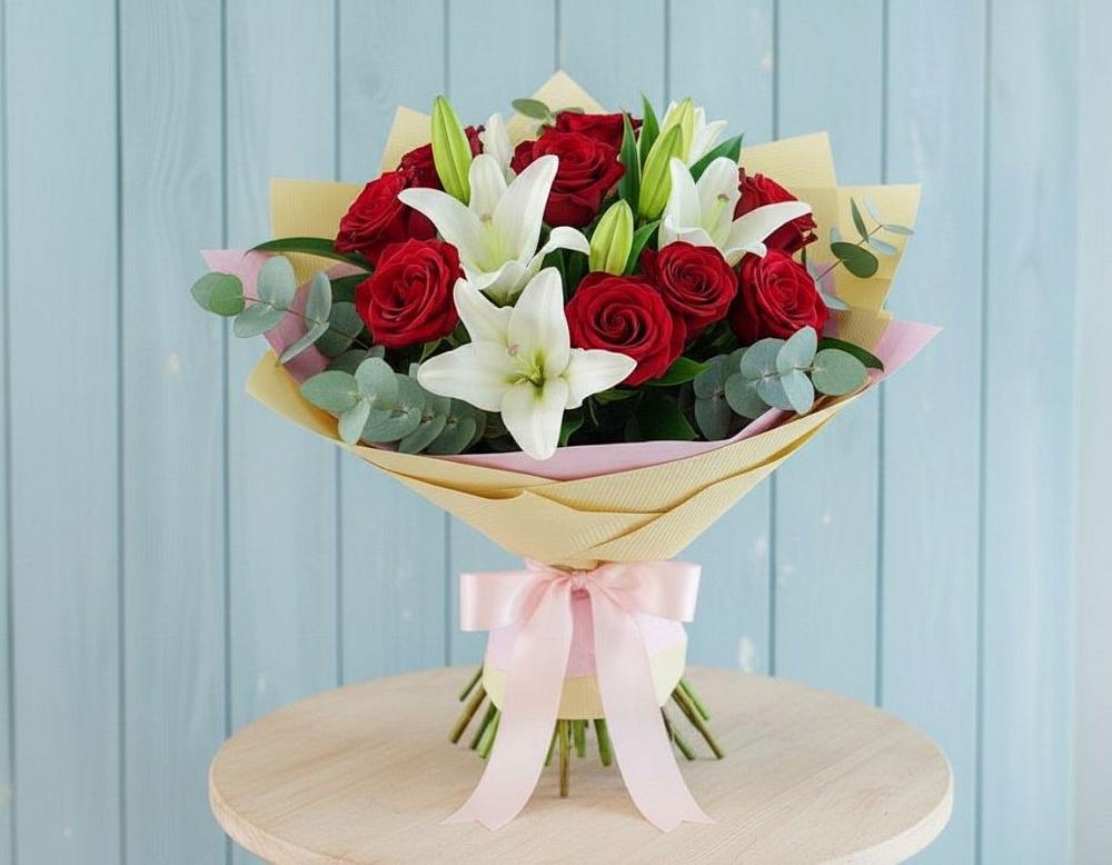 Букет цветов из: Лилии и Розы в Темижбекском